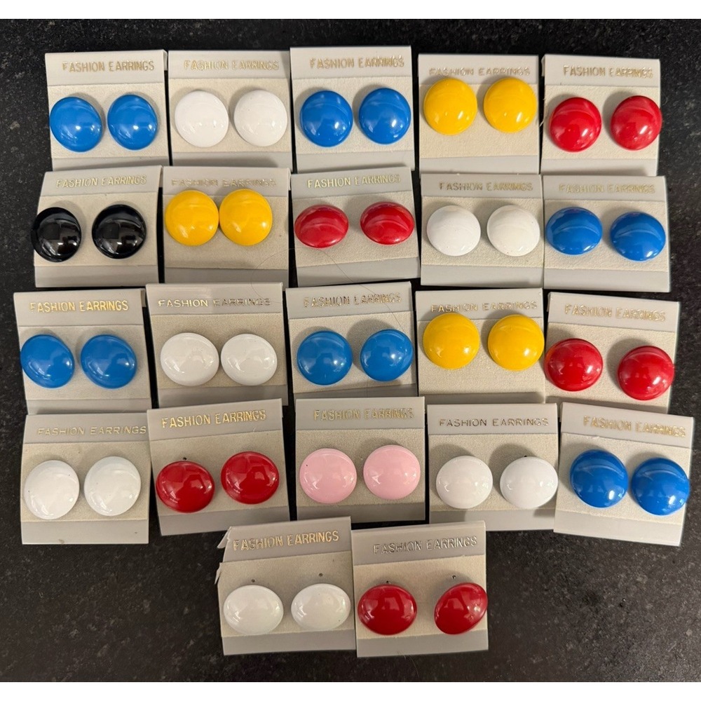 22 Pair Lot Vtg Retro Fashion Earrings Made in Korea NOS Assorted Colors Studs